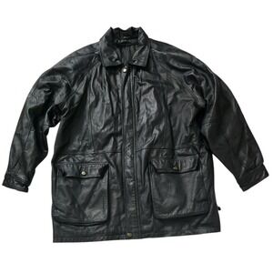 Vintage Saddle Leather Goods 1988 Men's XL Black Leather Parka Barn Jacket Coat